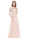 Lace|Chiffon A-line Scoop Neck Floor-length with Pleats Bridesmaid Dresses #DOB01013437