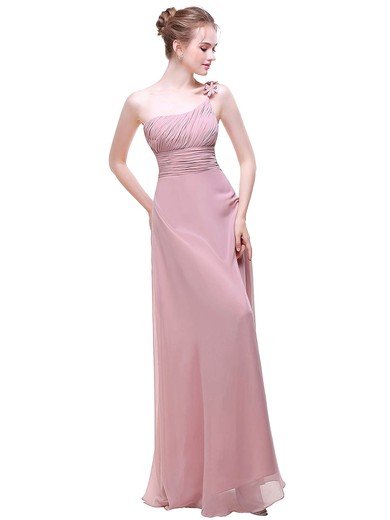 Chiffon A-line One Shoulder Floor-length with Flower(s) Bridesmaid Dresses #DOB01013442
