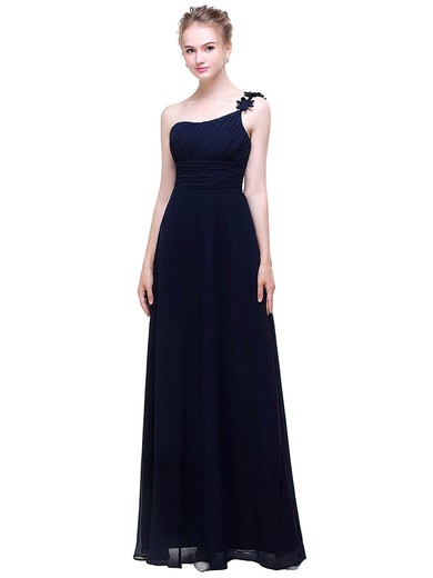 Chiffon A-line One Shoulder Floor-length with Flower(s) Bridesmaid Dresses #DOB01013445