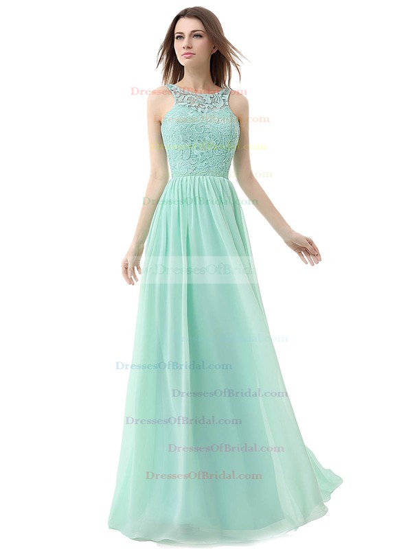 Chiffon A-line Scoop Neck Floor-length with Lace Bridesmaid Dresses #DOB01013459