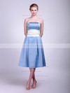 Strapless A-line Tea-length Satin Sashes/Ribbons Bridesmaid Dresses #DOB02013624