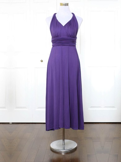 Jersey A-line V-neck Ankle-length with Ruffles Bridesmaid Dresses #DOB01013152