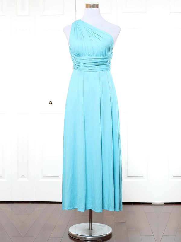 Jersey A-line One Shoulder Ankle-length with Ruffles Bridesmaid Dresses #DOB01013166
