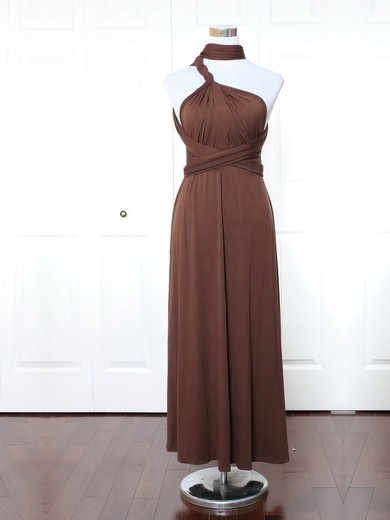 Jersey A-line High Neck Ankle-length with Ruffles Bridesmaid Dresses #DOB01013169