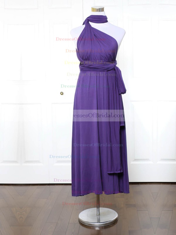Jersey A-line High Neck Ankle-length with Ruffles Bridesmaid Dresses #DOB01013170