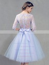 Lace Tulle Princess Scoop Neck Knee-length with Sashes / Ribbons Bridesmaid Dresses #DOB01013409