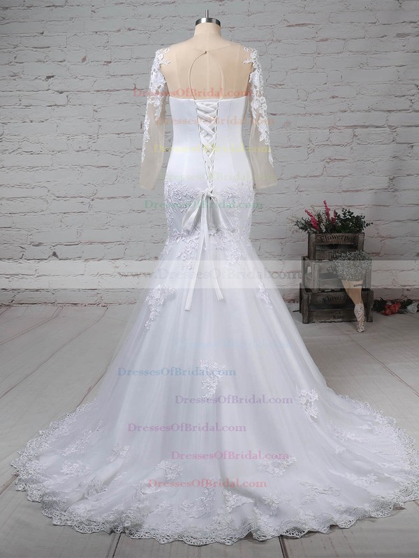 Tulle Trumpet/Mermaid Sweetheart Sweep Train with Appliques Lace Wedding Dresses #DOB00023009