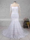 Tulle Trumpet/Mermaid Sweetheart Sweep Train with Appliques Lace Wedding Dresses #DOB00023009