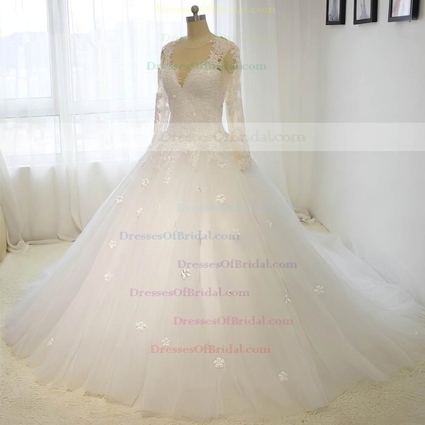 Tulle Ball Gown Scoop Neck Court Train with Sequins Wedding Dresses #DOB00023015
