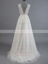 Tulle A-line V-neck Sweep Train with Appliques Lace Wedding Dresses #DOB00023017