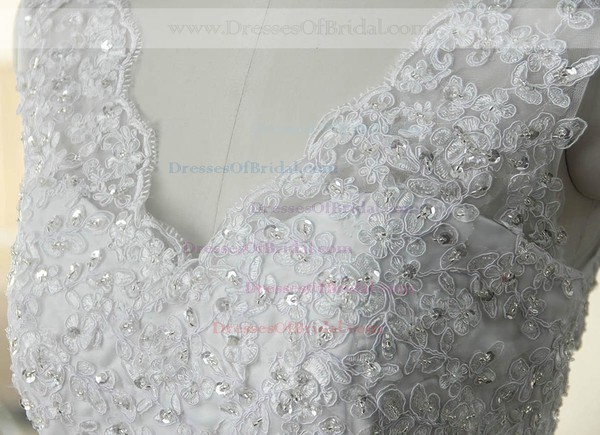 Tulle Trumpet/Mermaid V-neck Sweep Train with Appliques Lace Wedding Dresses #DOB00023023