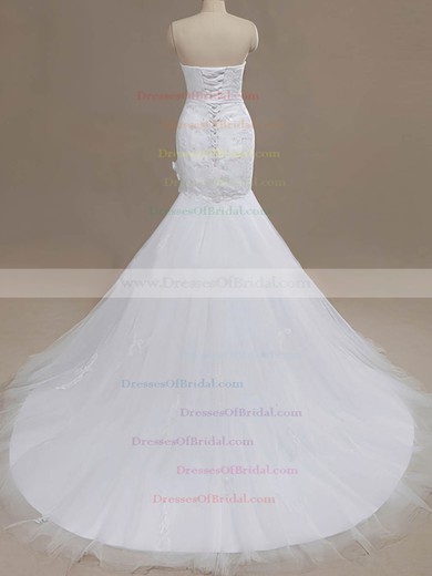 Tulle Trumpet/Mermaid Sweetheart Court Train with Beading Wedding Dresses #DOB00023024
