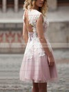 Tulle A-line Scoop Neck Short/Mini with Appliques Lace Wedding Dresses #DOB00023025