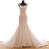 Tulle Trumpet/Mermaid Scoop Neck Sweep Train with Appliques Lace Wedding Dresses #DOB00023036