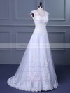 Tulle Princess V-neck Sweep Train with Appliques Lace Wedding Dresses #DOB00023047