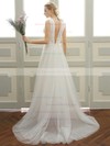 Tulle A-line V-neck Sweep Train with Lace Wedding Dresses #DOB00023057