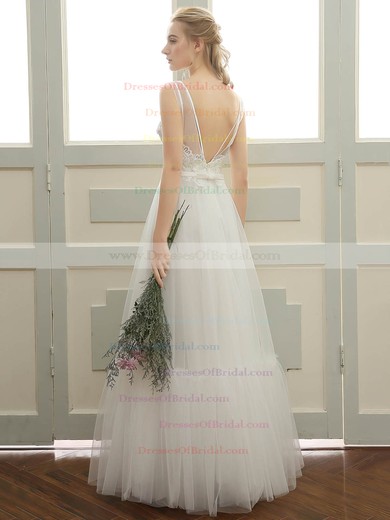 Tulle A-line Scoop Neck Floor-length with Sashes / Ribbons Wedding Dresses #DOB00023058