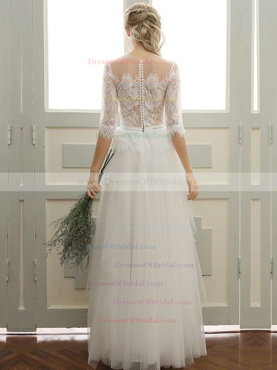 Tulle A-line Scoop Neck Floor-length with Sashes / Ribbons Wedding Dresses #DOB00023060