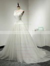 Tulle Ball Gown Scoop Neck Sweep Train with Appliques Lace Wedding Dresses #DOB00023064