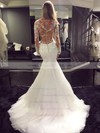 Tulle Trumpet/Mermaid Scoop Neck Sweep Train with Appliques Lace Wedding Dresses #DOB00023070