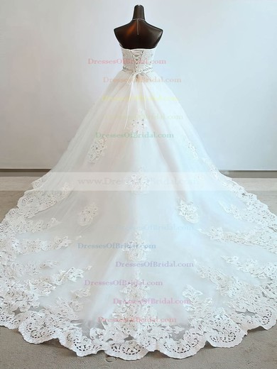 Tulle Ball Gown Sweetheart Chapel Train with Beading Wedding Dresses #DOB00023073
