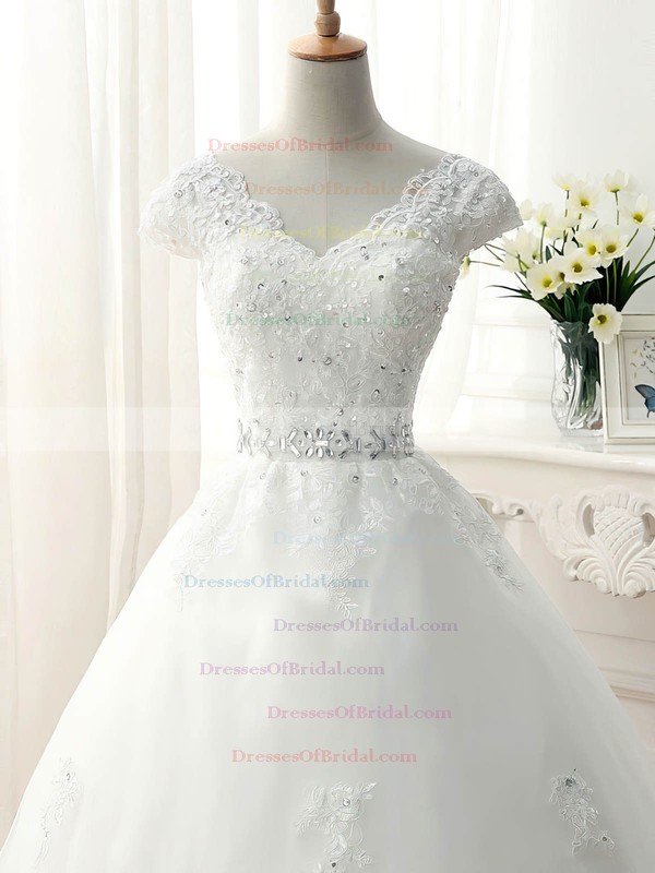 Tulle Ball Gown V-neck Floor-length with Beading Wedding Dresses #DOB00023077