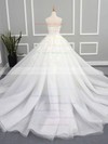 Organza Tulle Ball Gown Strapless Chapel Train with Appliques Lace Wedding Dresses #DOB00023078