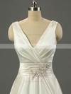 Satin Ball Gown V-neck Sweep Train with Ruffles Wedding Dresses #DOB00023079