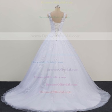 Tulle Ball Gown Scoop Neck Sweep Train with Beading Wedding Dresses #DOB00023081