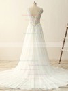Tulle Chiffon A-line V-neck Sweep Train with Sequins Wedding Dresses #DOB00023086
