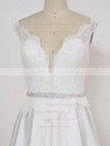 Lace Satin Princess V-neck Sweep Train with Beading Wedding Dresses #DOB00023002
