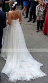 Chiffon A-line V-neck Court Train with Ruffles Wedding Dresses #DOB00023006