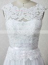Chiffon Tulle A-line Scoop Neck Floor-length with Appliques Lace Wedding Dresses #DOB00023007