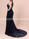 Lace Chiffon Trumpet/Mermaid High Neck Sweep Train Ruffles Bridesmaid Dresses #DOB01013462