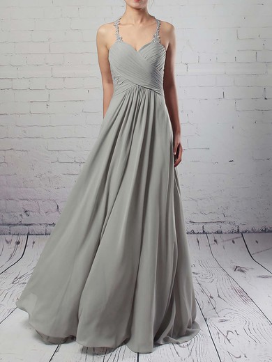 Chiffon Tulle Empire V-neck Floor-length Ruffles Bridesmaid Dresses #DOB01013463