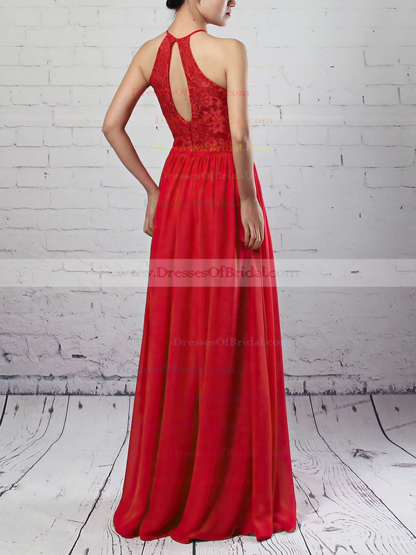 Lace Chiffon A-line Scoop Neck Floor-length Sashes / Ribbons Bridesmaid Dresses #DOB01013468