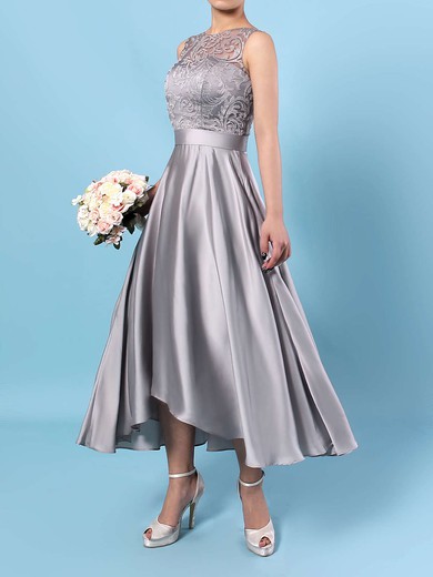 Lace Satin Chiffon A-line Scoop Neck Asymmetrical Sashes / Ribbons Bridesmaid Dresses #DOB01013476