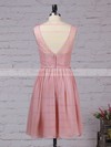 Lace Chiffon A-line V-neck Knee-length Sashes / Ribbons Bridesmaid Dresses #DOB01013497