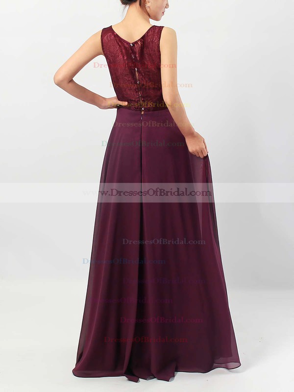 Lace Chiffon A-line V-neck Floor-length Ruffles Bridesmaid Dresses #DOB01013513