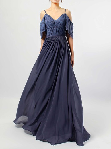 Lace Chiffon A-line V-neck Floor-length Ruffles Bridesmaid Dresses #DOB01013514