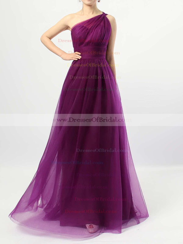 Tulle A-line One Shoulder Floor-length Ruffles Bridesmaid Dresses #DOB01013523