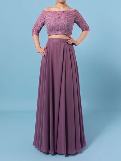Lace Chiffon A-line Off-the-shoulder Floor-length Bridesmaid Dresses #DOB01013529
