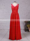Chiffon A-line V-neck Ankle-length Lace Bridesmaid Dresses #DOB01013532
