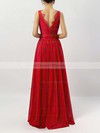 Chiffon A-line V-neck Ankle-length Lace Bridesmaid Dresses #DOB01013532