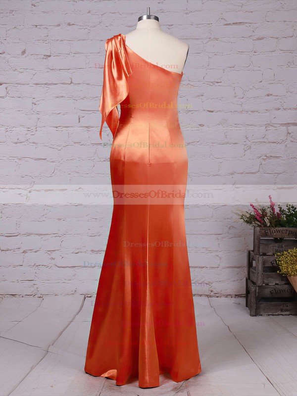 Silk-like Satin Sheath/Column One Shoulder Floor-length Ruffles Bridesmaid Dresses #DOB01013534