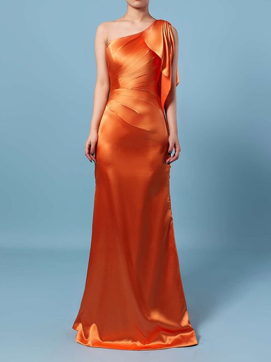 Silk-like Satin Sheath/Column One Shoulder Floor-length Ruffles Bridesmaid Dresses #DOB01013534