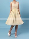 Chiffon A-line V-neck Knee-length Sashes / Ribbons Bridesmaid Dresses #DOB01013536