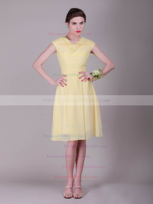 Cowl A-line Knee-length Chiffon Pleats Bridesmaid Dresses #DOB02042136