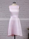 Satin Chiffon A-line Scoop Neck Asymmetrical Bridesmaid Dresses #DOB01013542