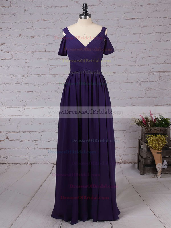 Chiffon Empire V-neck Floor-length Ruffles Bridesmaid Dresses #DOB01013547